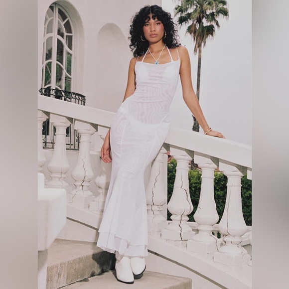 Princess Polly SIKORA VINTAGE Sheer Mesh MAXI DRESS 0 WHITE - Picture 1 of 11